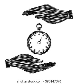 Stopwatch sign. Save or protect symbol by hands with scribble effect.
