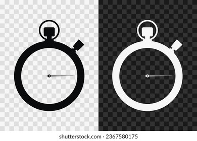 Stopwatch silhouette icon, vector glyph sign. Stopwatch symbol isolated on dark and light transparent backgrounds.