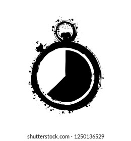 stopwatch. simple icon. Black ink with splashes on white background