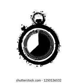 stopwatch. simple icon. Black ink with splashes on white background