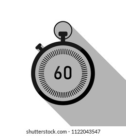 stopwatch. simple icon. Black object with long shadow on white background