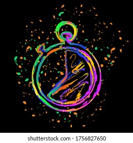 stopwatch. simple icon. Colored ink with splashes on black background