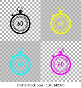 stopwatch. simple icon. Colored set of cmyk icons on transparent background