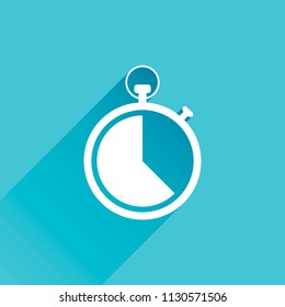 stopwatch. simple icon. Gray icon with long shadow in bottom left corner on blue background