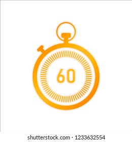 stopwatch. simple icon. Orange sign with low light on white background