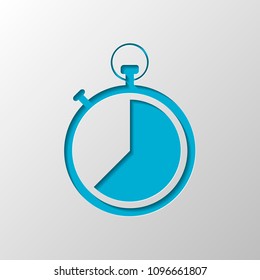 stopwatch. simple icon. Paper design. Cutted symbol with shadow