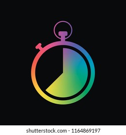 stopwatch. simple icon. Rainbow color and dark background