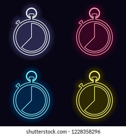 stopwatch. simple icon. Set of fashion neon sign. Casino style on dark background. Seamless pattern