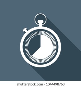 stopwatch. simple icon. White flat icon with long shadow on background