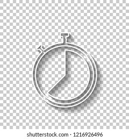 stopwatch. simple icon. White outline sign with shadow on transparent background