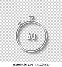 stopwatch. simple icon. White outline sign with shadow on transparent background