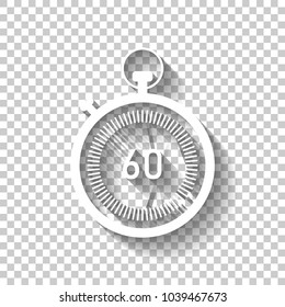 stopwatch. simple icon. White icon with shadow on transparent background