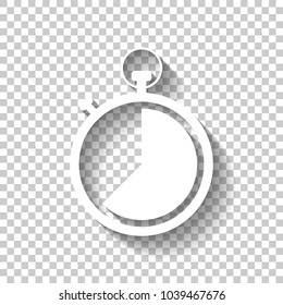 stopwatch. simple icon. White icon with shadow on transparent background