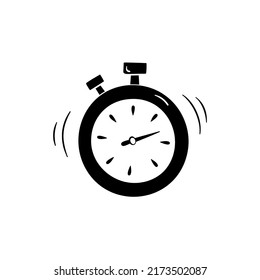 Stoppen Sie die Uhr im einfachen Stil, Vektorgrafik. Timer Silhouette für Druck und Design. Uhrensymbol für Sport- und Quizspiel. Einzelnes Element auf weißem Hintergrund. Rahmenzeichnung der Uhr anhalten, handgezeichnet