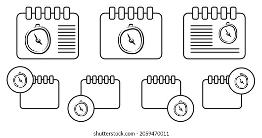 Icono vectorial del estilo de esbozo Stopwatch en la ilustración de conjunto de calendario para ui y ux, sitio web o aplicación móvil