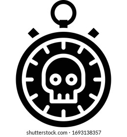 Stopwatch with skull symbol vector illustration, solid design icon