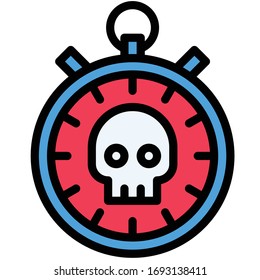 Stopwatch with skull symbol vector illustration, filled design icon