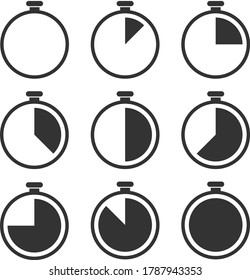 Ilustración del conjunto de iconos del temporizador de medición de velocidad deportiva Stopwatch