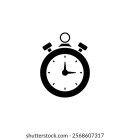 Stopwatch, Sports Timer Solid Flat Vector Icon Isolated on White Background.