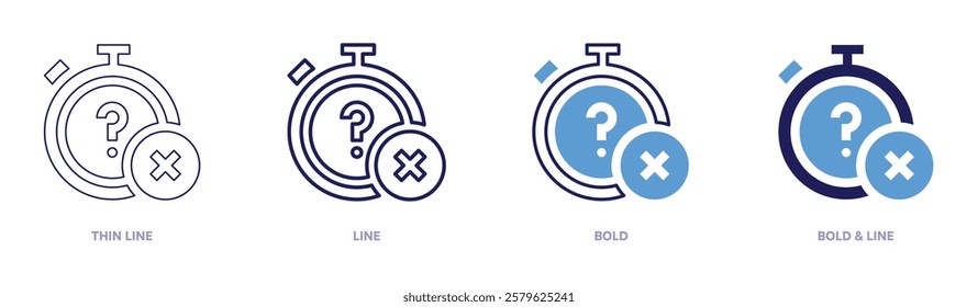 Stopwatch starter icon in 4 different styles. Thin Line, Line, Bold, and Bold Line. Duotone style. Editable stroke.