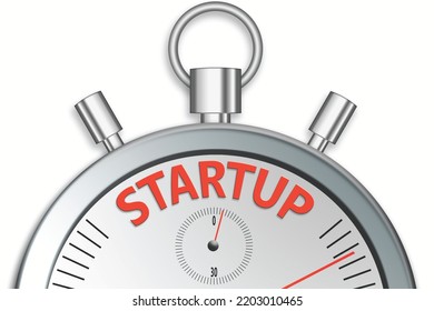 Stopwatch with startup word isolated, 3d rendering