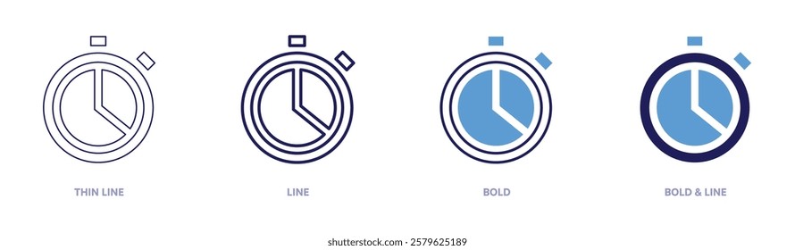 Stopwatch stop icon in 4 different styles. Thin Line, Line, Bold, and Bold Line. Duotone style. Editable stroke.