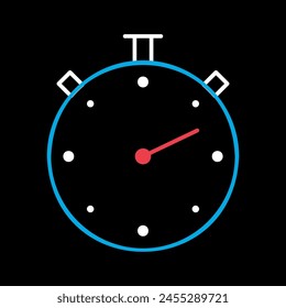 Stopwatch or stop watch timer vector on black background icon. Graph symbol for fitness and weight loss web site and apps design, logo, app, UI