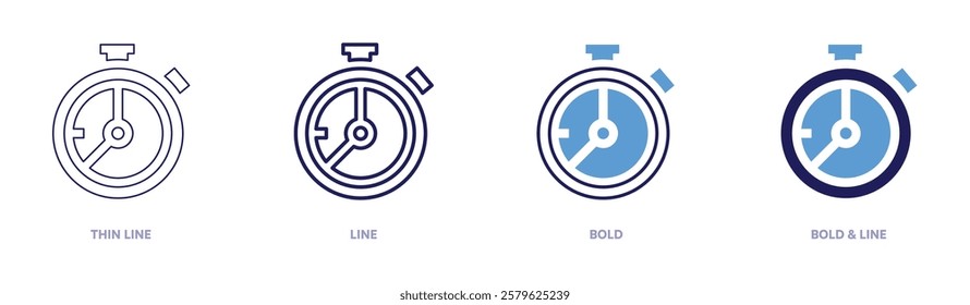 Stopwatch strap handle icon in 4 different styles. Thin Line, Line, Bold, and Bold Line. Duotone style. Editable stroke.