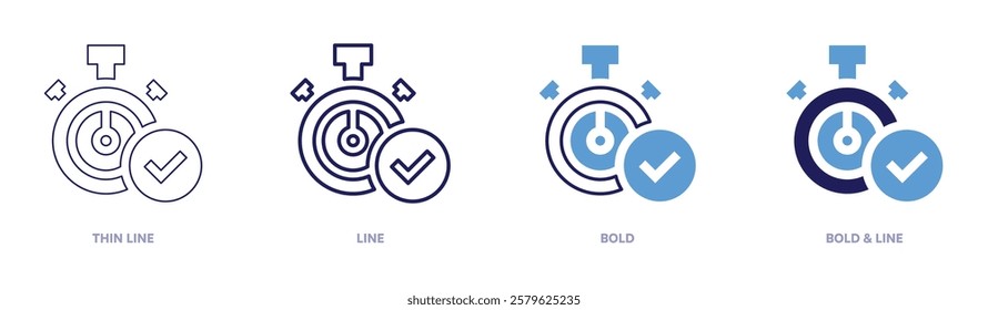 Stopwatch support icon in 4 different styles. Thin Line, Line, Bold, and Bold Line. Duotone style. Editable stroke.