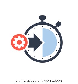Stopwatch symbol with arrow. Launch, management, optimization, release concept icon with settings sign, customize, setup, manage, process symbol