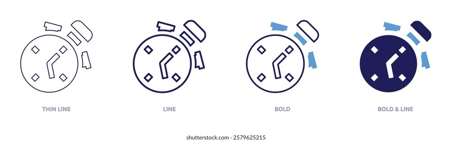 Stopwatch system icon in 4 different styles. Thin Line, Line, Bold, and Bold Line. Duotone style. Editable stroke.