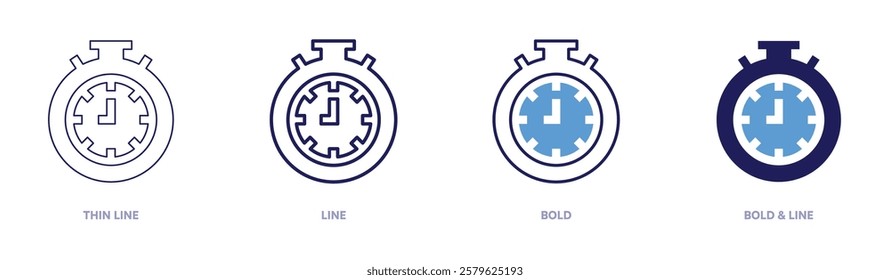 Stopwatch testimonials icon in 4 different styles. Thin Line, Line, Bold, and Bold Line. Duotone style. Editable stroke.