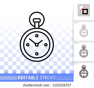 Stopwatch thin line icon. Outline web sign of timer. Sport Watch linear pictogram with different stroke width. Simple vector symbol, transparent background. Stopwatch editable stroke icon without fill