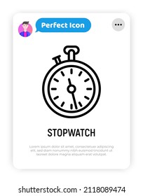 Icono de la línea delgada de Stopwatch. Equipos deportivos para medir. Cuenta regresiva. Ilustración vectorial.