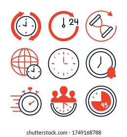 stopwatch and time icon set over white background, half line half color style, vector illustration