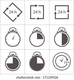 stopwatch and time icons. Vector illustration.