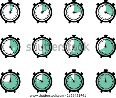 Stopwatch Time Interval Icon Set, O'clock