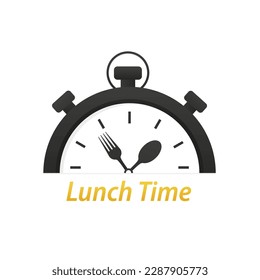 Stopwatch - Time for lunch. Quality element lunch break time with editable Stroke. midday on the watch banner. Lunch time banner. Vector illustration