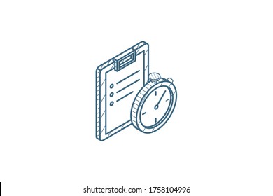 stopwatch. Time management, control, planning isometric icon. 3d vector illustration. Isolated line art technical drawing. Editable stroke