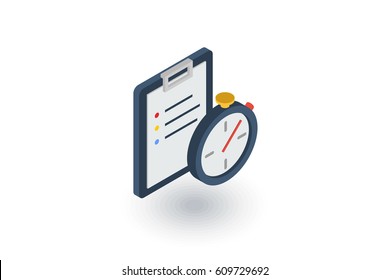 stopwatch. Time management, control, planning isometric flat icon. 3d vector colorful illustration. Pictogram isolated on white background