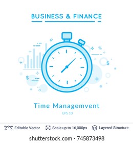 Stopwatch time management symbol on white. Simple design for business financial topic. Vector template easy to edit.