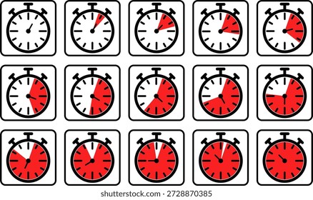Stopwatch Time Progression Sequence Icon  Set