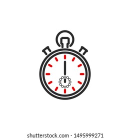 stopwatch timepiece outline flat icon. Single high quality outline logo symbol for web design or mobile app. Thin line design logo. Black and red stopwatch timepiece icon isolated on white background