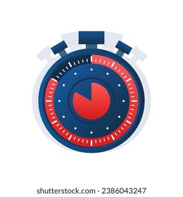 Stoppuhr, Timer mit blauen und roten Details für Zeitmanagement Konzepte. Vektorgrafik
