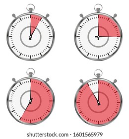 Stopwatch, timer, classic stopwatch icon set isolated on white background. Flat style. Vector illustration