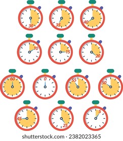 Stopwatch, Timer and Clock Countdown Flat Design Collection, Time Illustration 