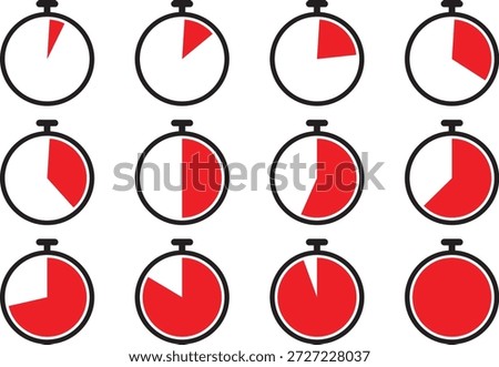 Stopwatch timer clock icons set with different time countdown intervals