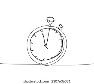 Stopwatch, timer, clock one line art. Dibujo continuo de línea de medida, reloj, conteo, medida, reloj, equipo, tiempo, precisión, alarma, intervalo, velocidad, contador