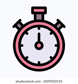 Stopwatch Timer Clock Vector Icon, Chronometer Icon. Isolated Lineal Color Vector Icon.