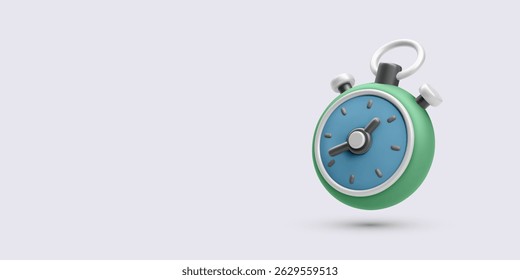Stopwatch Timer In Cute 3D Style With Blue Dial And Minimal Shadow On Soft Background. Ideal For Time Management, Countdown, Or Sports Themes. Vector Illustration.